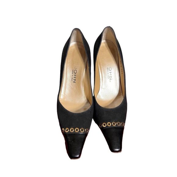 St. John Black Suede Pointed Toe Pumps Made in Italy Size 6.5 B - Picture 2 of 7